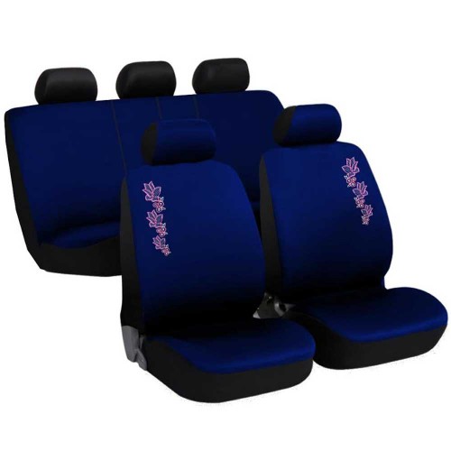 Coprisedili Con Fiore Ricamato - Blu Scuro Coprisedili Con Fiore Ricamato - Blu Scuro